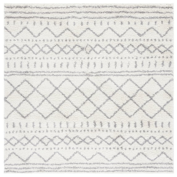 SAFAVIEH Arizona Teagan Geometric Shag Area Rug, Ivory/Grey, 3'2" x 3'2" Square