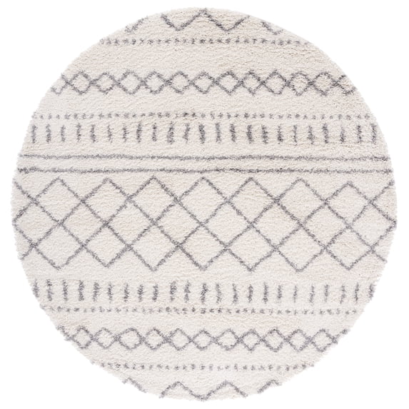 SAFAVIEH Arizona Teagan Geometric Shag Area Rug, Ivory/Grey, 6'7" x 6'7" Round