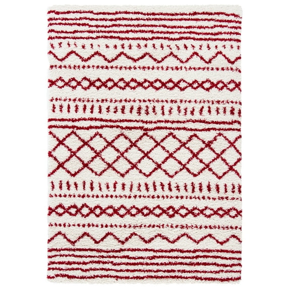SAFAVIEH Arizona Teagan Geometric Shag Area Rug, Ivory/Red, 4' x 6'