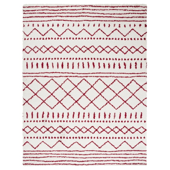 SAFAVIEH Arizona Teagan Geometric Shag Area Rug, Ivory/Red, 6'7" x 9'2"
