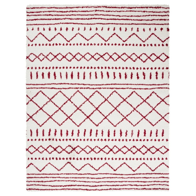 SAFAVIEH Arizona Teagan Geometric Shag Area Rug, Ivory/Red, 6'7" x 9'2"