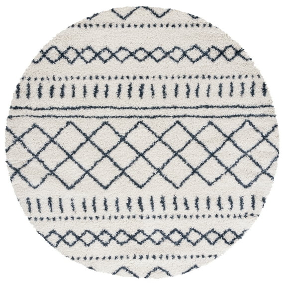 SAFAVIEH Arizona Teagan Geometric Shag Area Rug, Ivory/Slate, 3'2" x 3'2" Round