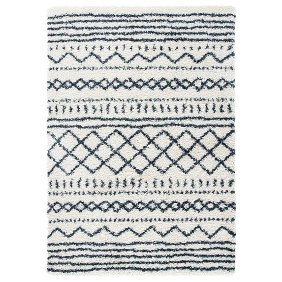 SAFAVIEH Arizona Teagan Geometric Shag Area Rug, Ivory/Slate, 5'1" x 7'6"