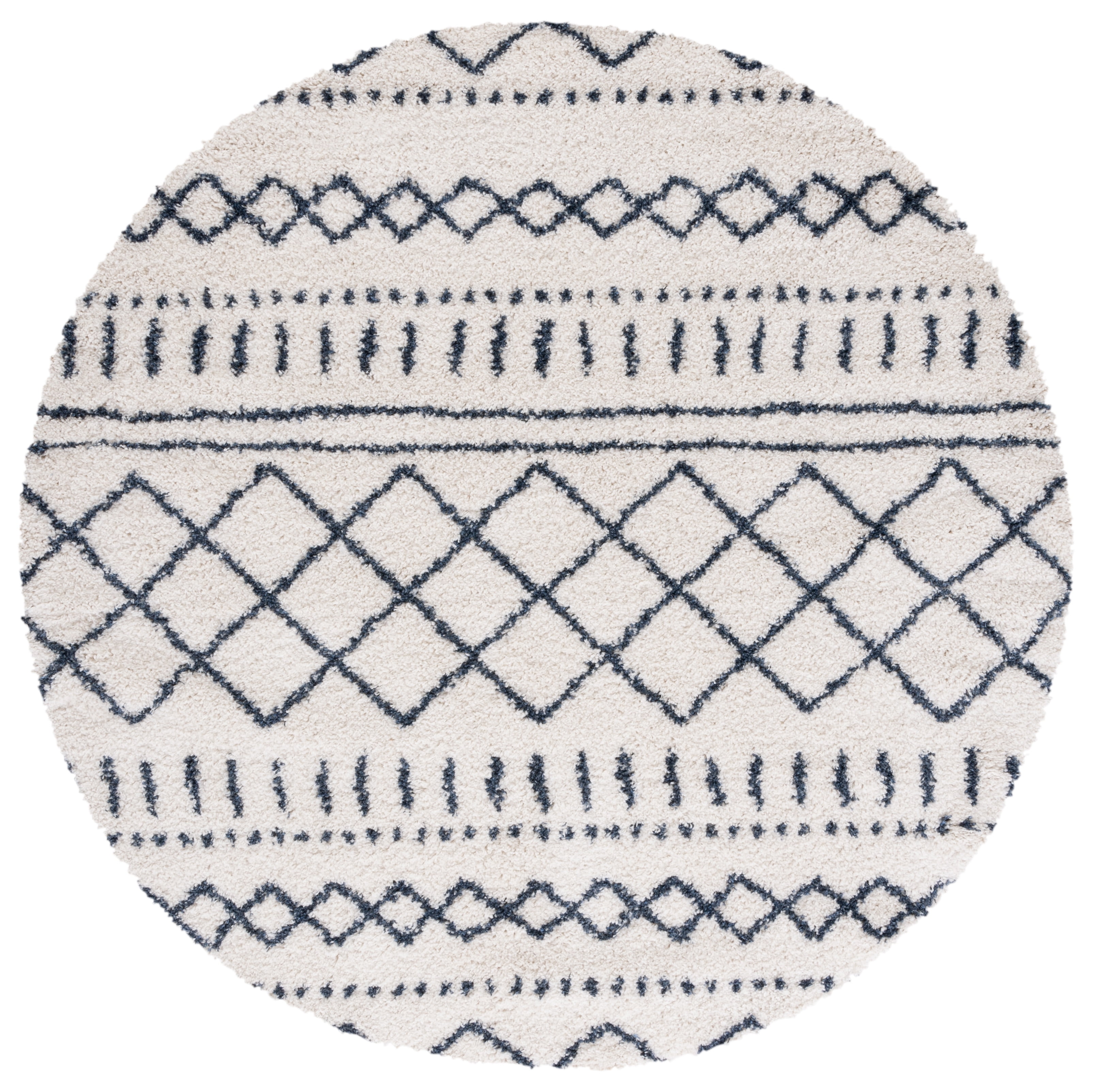 SAFAVIEH Arizona Teagan Geometric Shag Area Rug, Ivory/Slate, 6'7" x 6'7" Round
