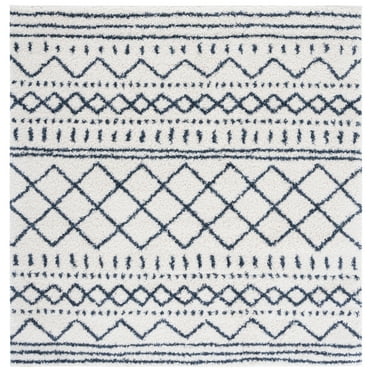 SAFAVIEH Arizona Teagan Geometric Shag Area Rug, Ivory/Slate, 6'7" x 6'7" Square