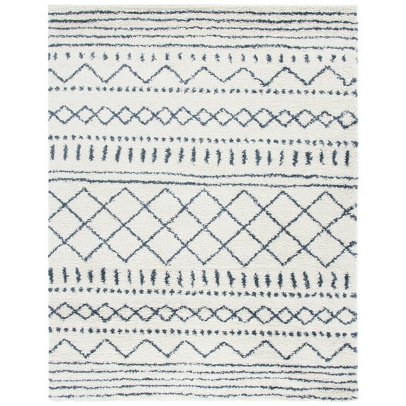 SAFAVIEH Arizona Teagan Geometric Shag Area Rug, Ivory/Slate, 8' x 10'