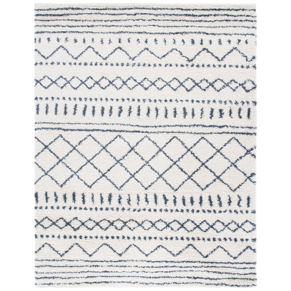 SAFAVIEH Arizona Teagan Geometric Shag Area Rug, Ivory/Slate, 9' x 12'