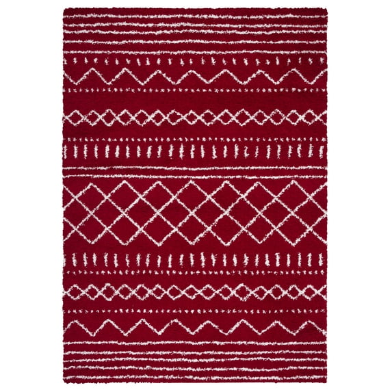 SAFAVIEH Arizona Teagan Geometric Shag Area Rug, Red/Ivory, 6'7" x 9'2"