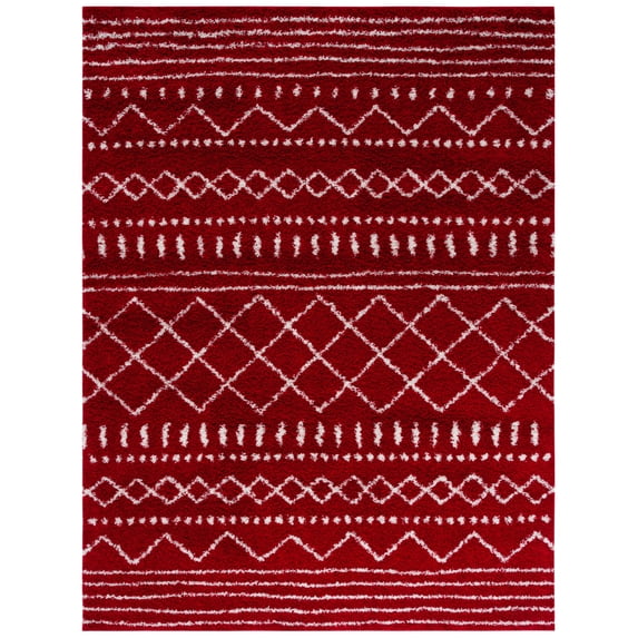 SAFAVIEH Arizona Teagan Geometric Shag Area Rug, Red/Ivory, 8' x 10'