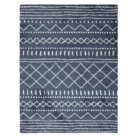 SAFAVIEH Arizona Teagan Geometric Shag Area Rug, Slate Blue/Ivory, 10' x 14'