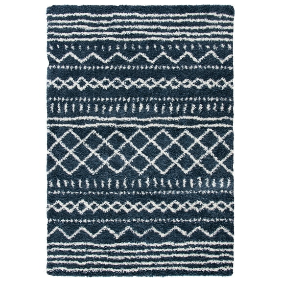 SAFAVIEH Arizona Teagan Geometric Shag Area Rug, Slate Blue/Ivory, 2'3" x 4'