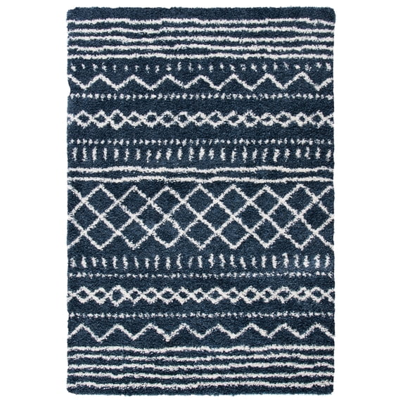 SAFAVIEH Arizona Teagan Geometric Shag Area Rug, Slate Blue/Ivory, 5'1" x 7'6"
