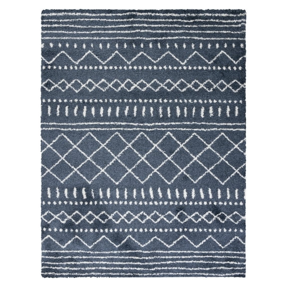 SAFAVIEH Arizona Teagan Geometric Shag Area Rug, Slate Blue/Ivory, 6'7" x 9'2"