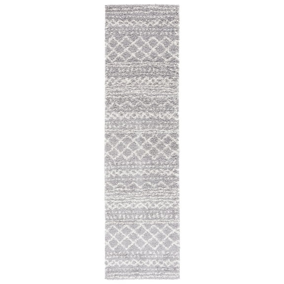 SAFAVIEH Arizona Teagan Geometric Shag Runner Rug, Grey/Ivory, 2'3" x 12'