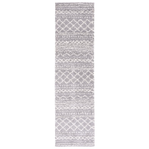 SAFAVIEH Arizona Teagan Geometric Shag Runner Rug, Grey/Ivory, 2'3" x 8'