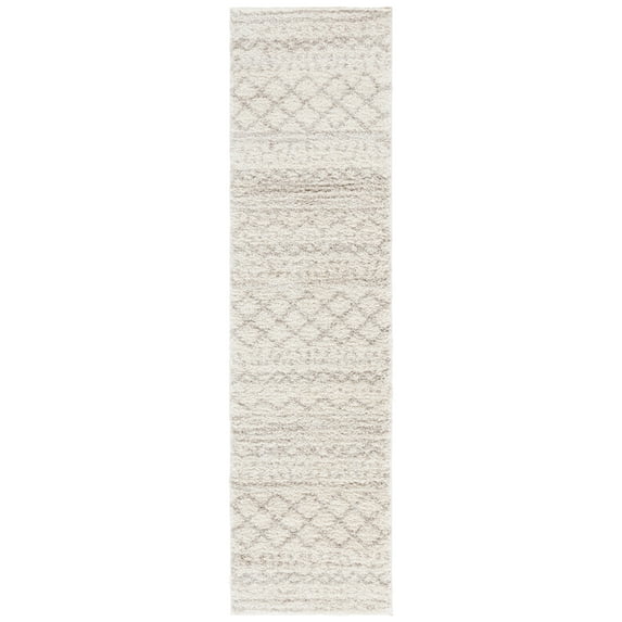 SAFAVIEH Arizona Teagan Geometric Shag Runner Rug, Ivory/Beige, 2'3" x 20'