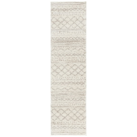 SAFAVIEH Arizona Teagan Geometric Shag Runner Rug, Ivory/Beige, 2'3" x 22'