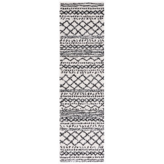 SAFAVIEH Arizona Teagan Geometric Shag Runner Rug, Ivory/Black, 2'3" x 10'