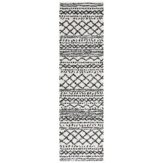 SAFAVIEH Arizona Teagan Geometric Shag Runner Rug, Ivory/Black, 2'3" x 6'