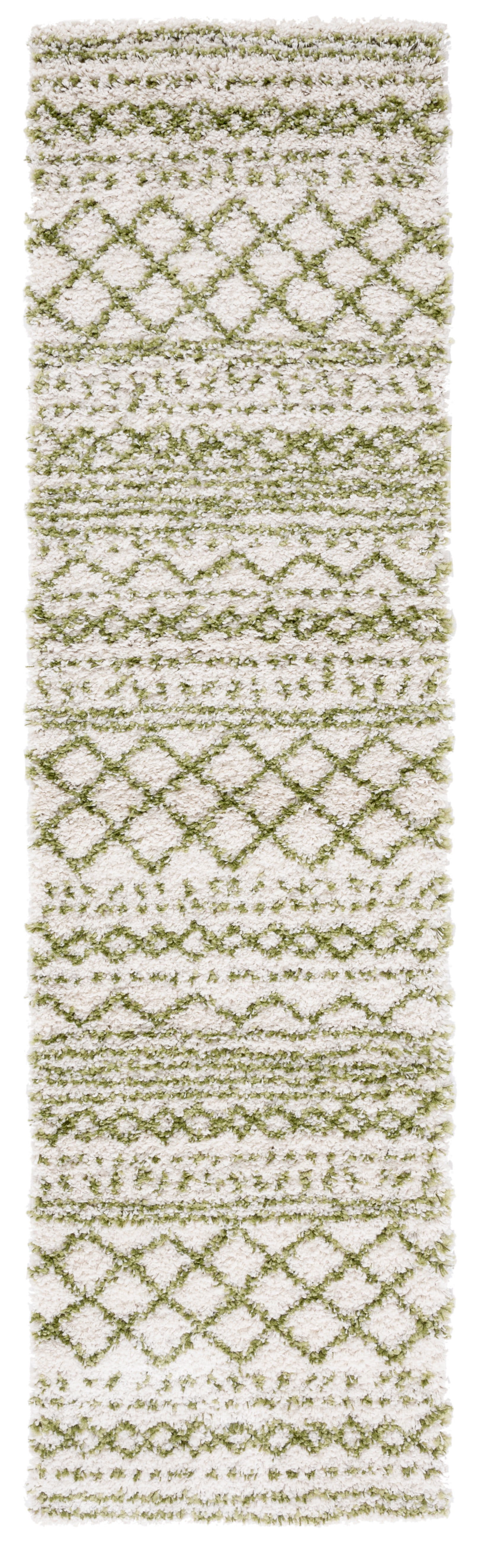 SAFAVIEH Arizona Teagan Geometric Shag Runner Rug, Ivory/Green, 2'3" x ...