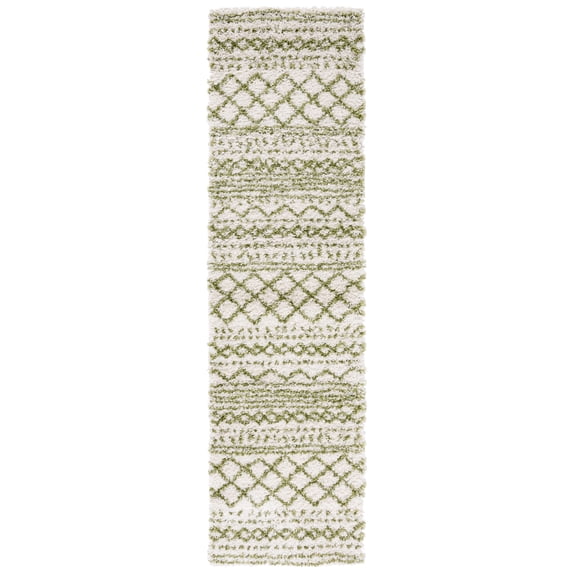 SAFAVIEH Arizona Teagan Geometric Shag Runner Rug, Ivory/Green, 2'3" x 6'