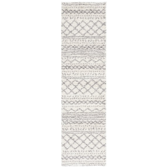 SAFAVIEH Arizona Teagan Geometric Shag Runner Rug, Ivory/Grey, 2'3" x 14'