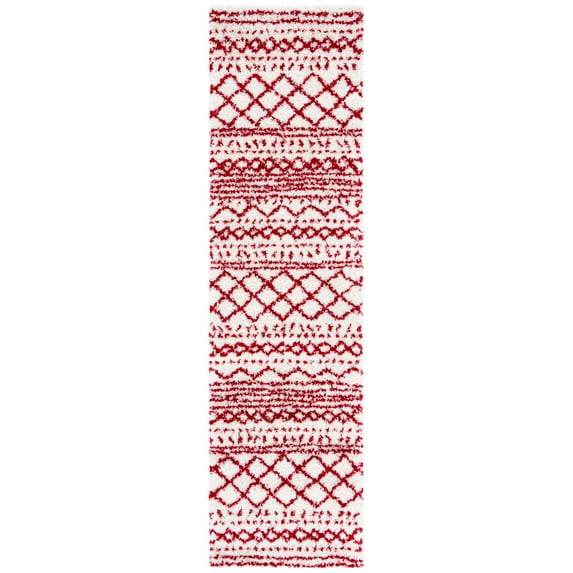 SAFAVIEH Arizona Teagan Geometric Shag Runner Rug, Ivory/Red, 2'3" x 8'