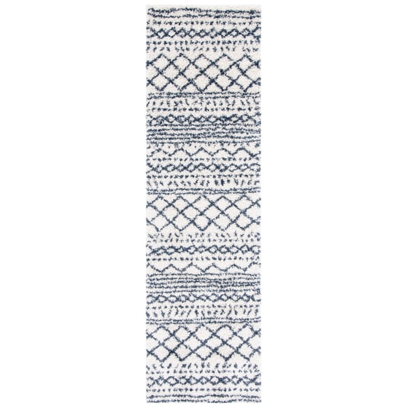 SAFAVIEH Arizona Teagan Geometric Shag Runner Rug, Ivory/Slate, 2'3" x 8'