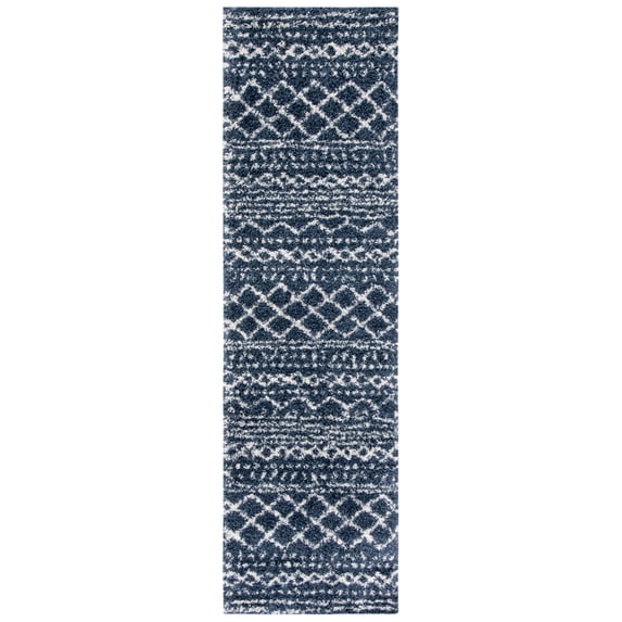 SAFAVIEH Arizona Teagan Geometric Shag Runner Rug, Slate Blue/Ivory, 2'3" x 12'