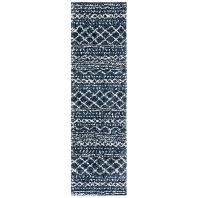 SAFAVIEH Arizona Teagan Geometric Shag Runner Rug, Slate Blue/Ivory, 2'3" x 8'