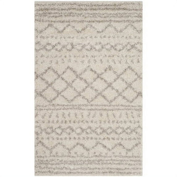 SAFAVIEH Arizona Teagan Geometric Striped Shag Area Rug, Ivory/Beige, 9' x 12'
