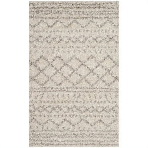 SAFAVIEH Arizona Teagan Geometric Striped Shag Area Rug, Ivory/Beige, 9' x 12'