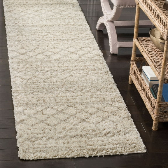 SAFAVIEH Arizona Teagan Geometric Striped Shag Runner Rug, Ivory/Beige, 2'3" x 6'