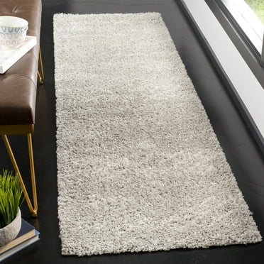 SAFAVIEH Arizona Theobald Geometric Shag Runner Rug, Grey/Ivory, 2'3" x 8'