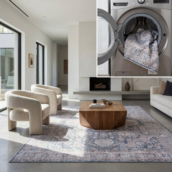 SAFAVIEH Arizona Trenton Medallion Machine Washable Area Rug, Sage/Grey, 6' x 6' Square