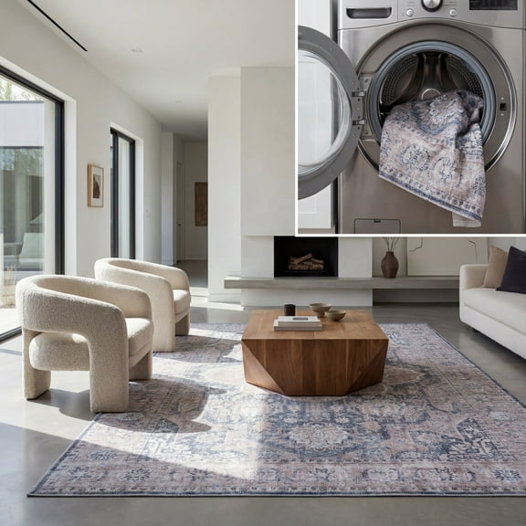 SAFAVIEH Arizona Trenton Medallion Machine Washable Area Rug, Sage/Grey, 6' x 9'