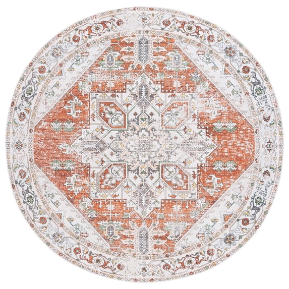 SAFAVIEH Arizona Tyler Oriental Machine Washable Area Rug, Ivory/Rust, 6' x 6' Round