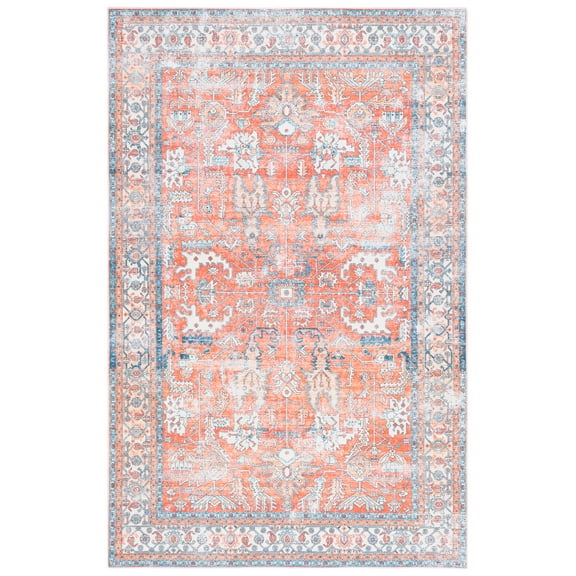 SAFAVIEH Arizona Walter Oriental Machine Washable Area Rug, Rust/Aqua, 5' x 8'