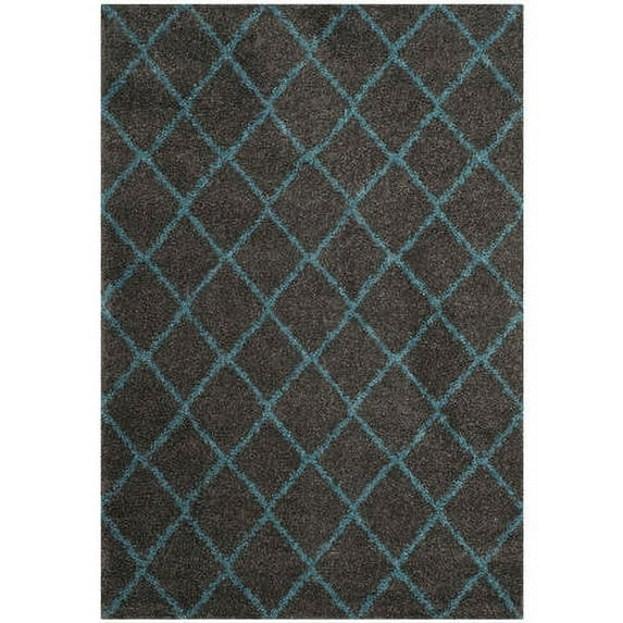 SAFAVIEH Arizona Wayra Geometric Diamonds Shag Area Rug, Grey/Turquoise, 9' x 12'