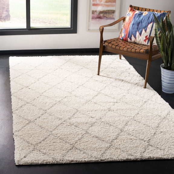 SAFAVIEH Arizona Wayra Geometric Diamonds Shag Area Rug, Ivory/Beige, 3' x 5'