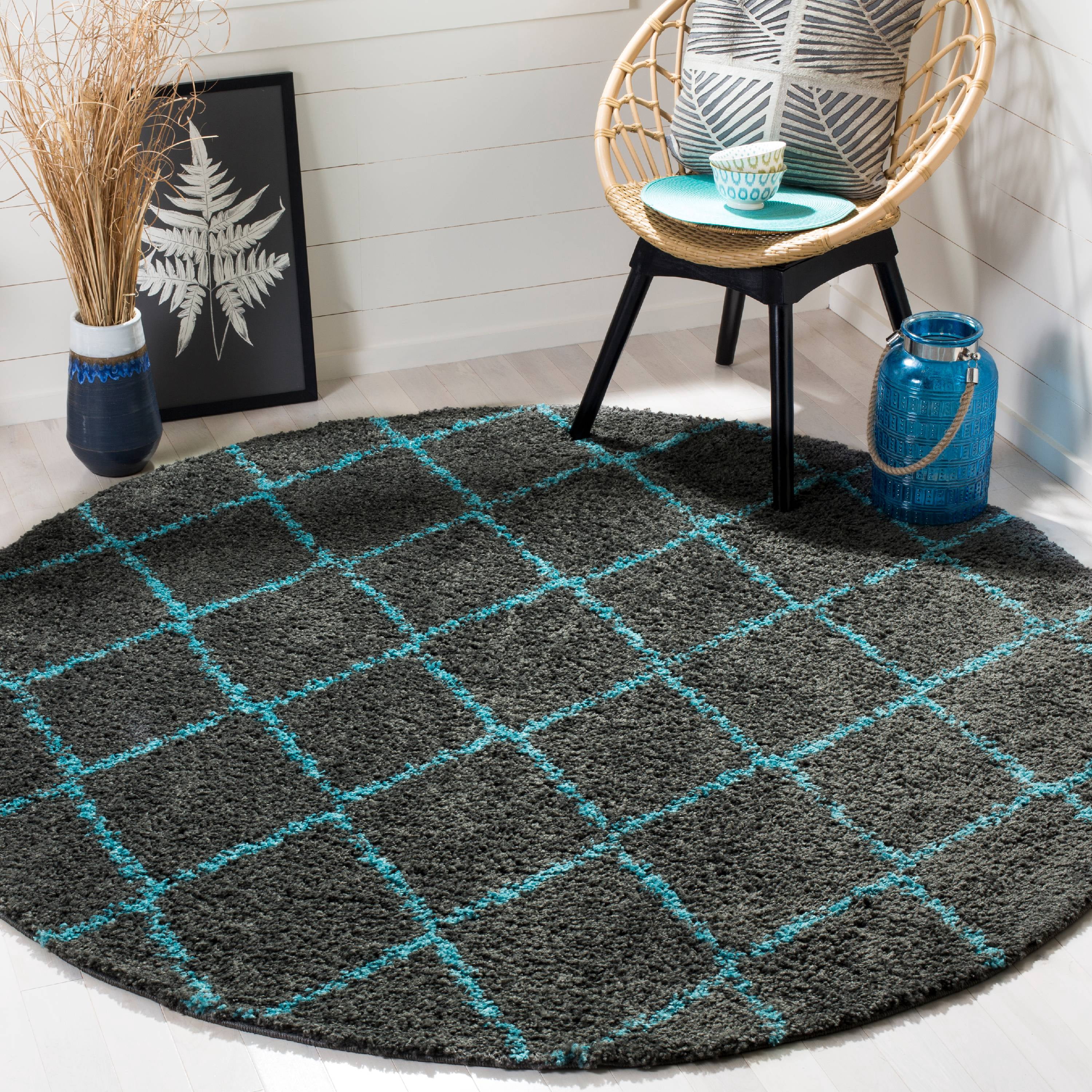 SAFAVIEH Arizona Wayra Geometric Shag Area Rug, Grey/Turquoise, 6'7