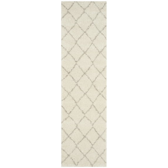 SAFAVIEH Arizona Wayra Geometric Shag Runner Rug, Ivory/Beige, 2'3" x 12'