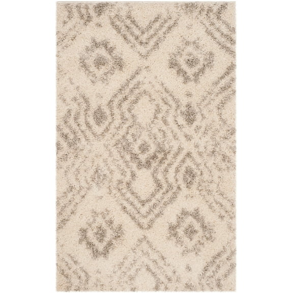 SAFAVIEH Arizona Webster Geometric Shag Area Rug, Ivory/Grey, 3' x 5'