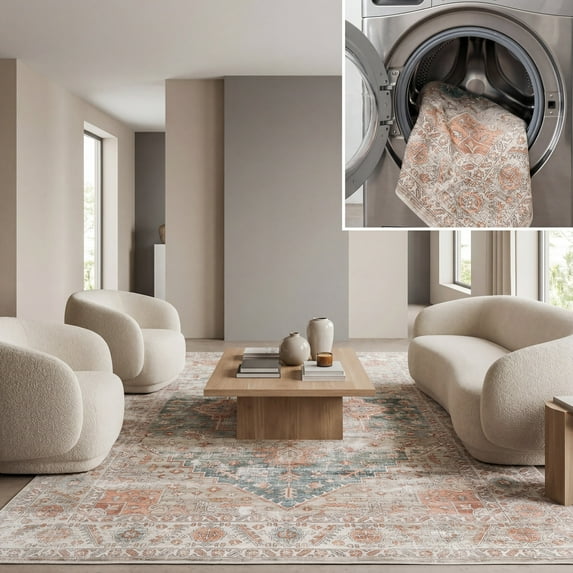 SAFAVIEH Arizona Wilmer Medallion Polyester Area Rug, Sage/Rust, 8' x 10'