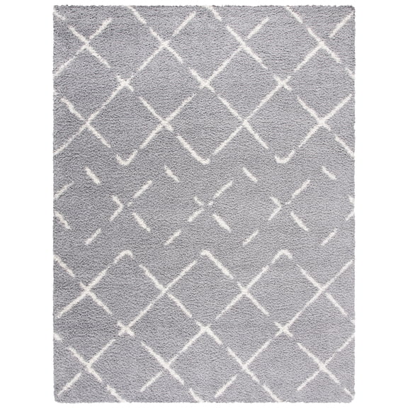 SAFAVIEH Arizona Zarif Geometric Shag Area Rug, Grey/Ivory, 11' x 15'