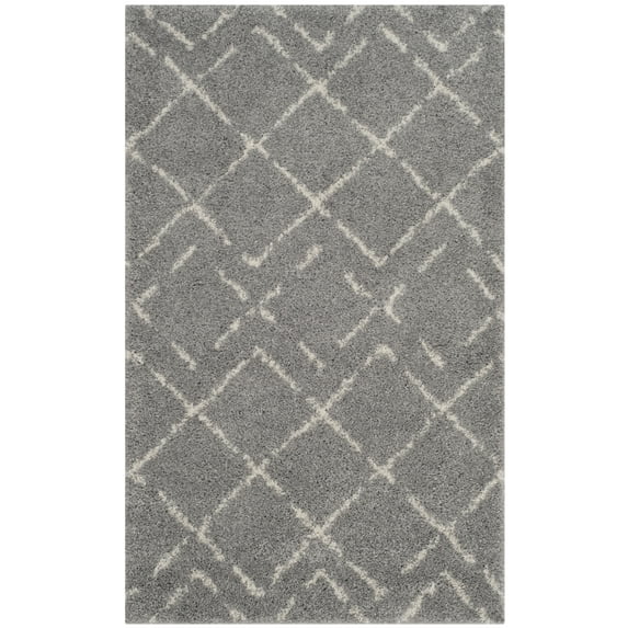 SAFAVIEH Arizona Zarif Geometric Shag Area Rug, Grey/Ivory, 2'3" x 4'
