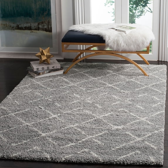 SAFAVIEH Arizona Zarif Geometric Shag Area Rug, Grey/Ivory, 4' x 6'