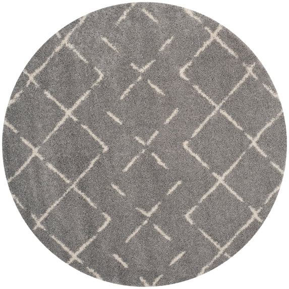SAFAVIEH Arizona Zarif Geometric Shag Area Rug, Grey/Ivory, 5'1" x 5'1" Round