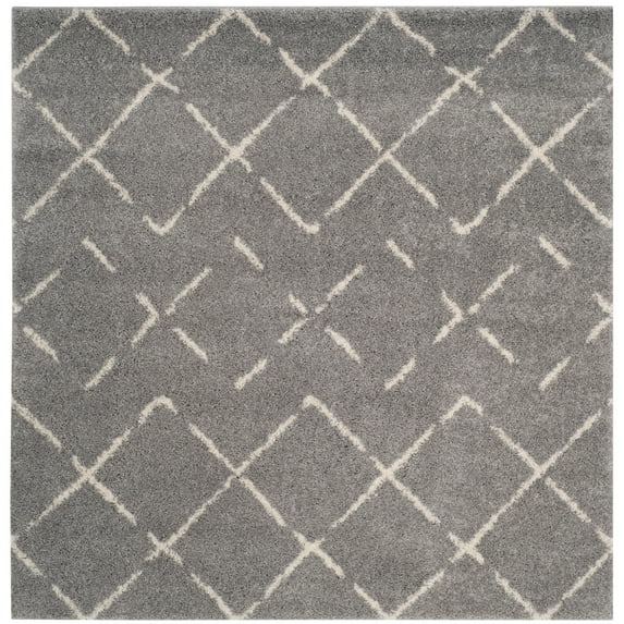 SAFAVIEH Arizona Zarif Geometric Shag Area Rug, Grey/Ivory, 5'1" x 5'1" Square