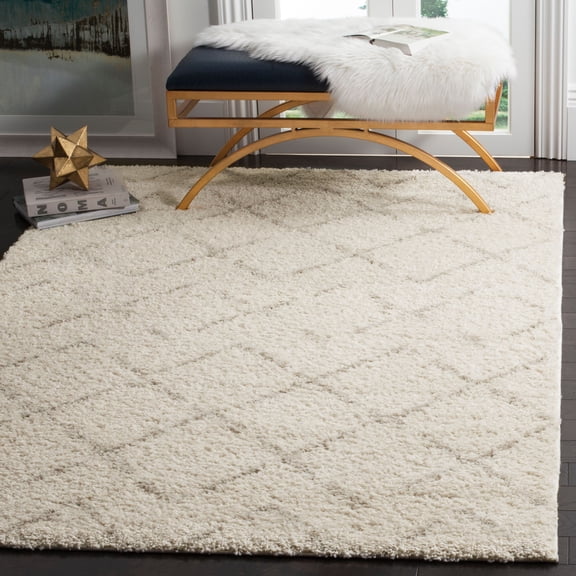 SAFAVIEH Arizona Zarif Geometric Shag Area Rug, Ivory/Beige, 10' x 14'